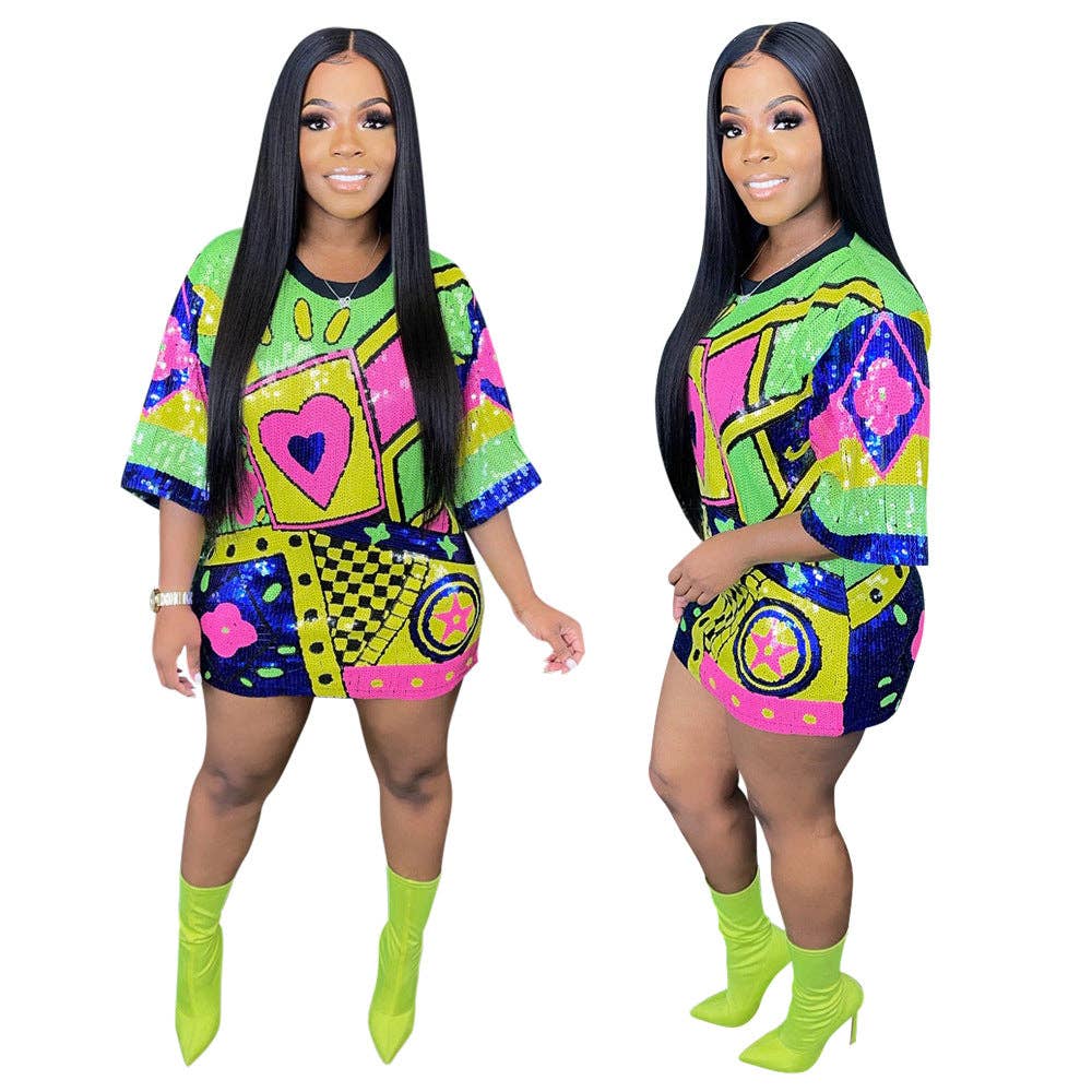 MB Fashion Wholesale - Wholesale Dress - Women's - MB FASHION SEQUIN MINI SHIRT LOOSE DRESS 9984LY22