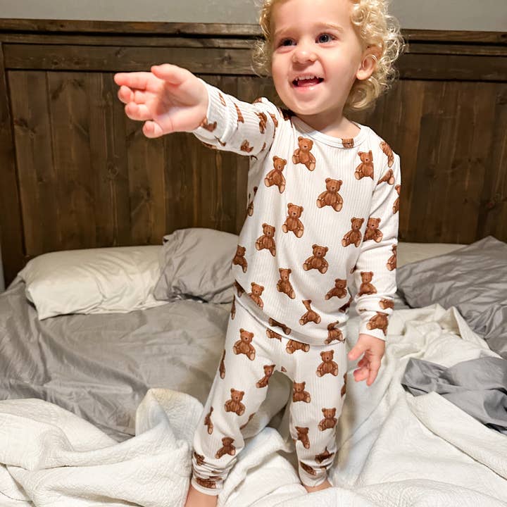 Conjunto de Bambu Ursos com nervuras por atacado de Jensens Jammies