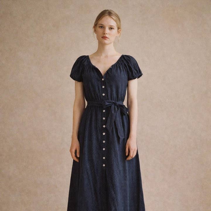 Atèlette - Wholesale Dress - Women's - Navy Blue Cotton Button Down Midi Dress - Calais Dress0