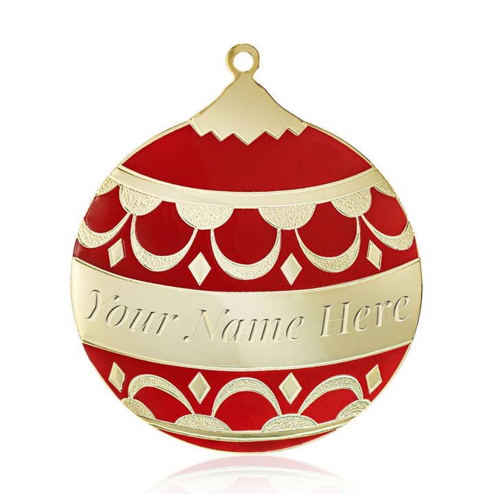 Ornamento de Ouro Gravável com Bola de Esmalte Vermelho por atacado de Gloria Duchin