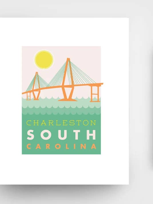 Charleston's Ravenel Bridge Graphic Art Print in Light Pink for wholesale by Texture Design Co
