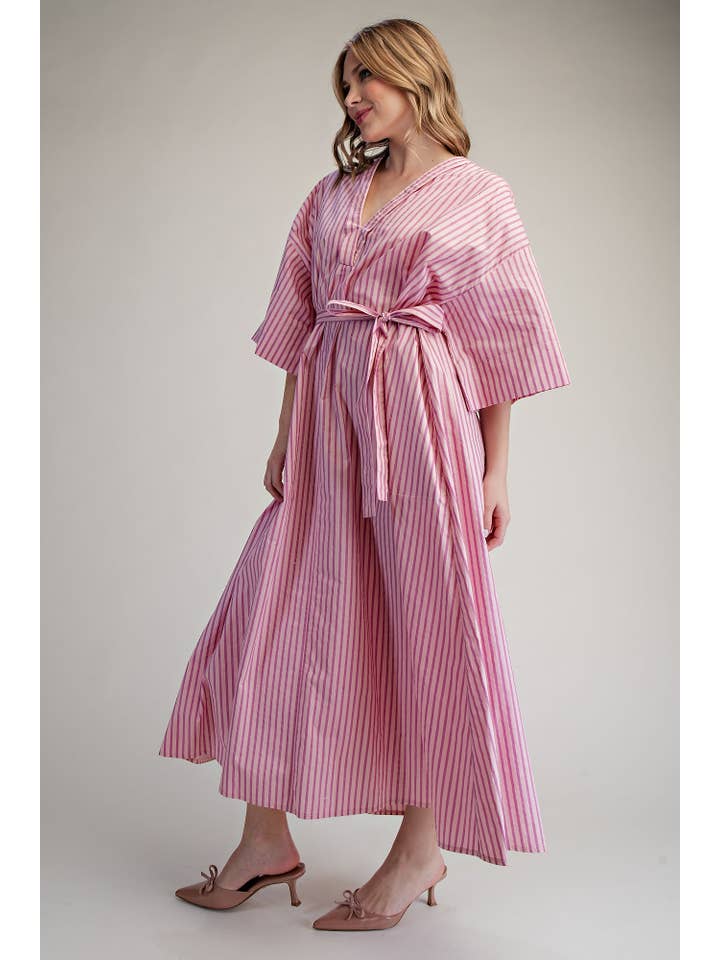 Glam - Wholesale Dress - Women's - Belted Relaxed Stripe Midi Dress4