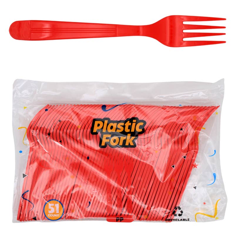 Deluxe Import Trading - Vente Cuillère de cuisine - 51 fourchettes en plastique rouges0