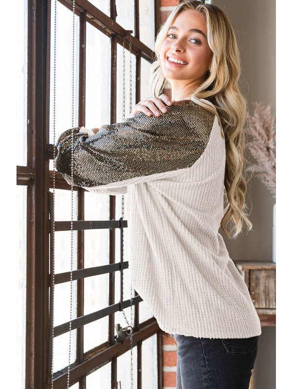 HEIMISH – wholesale Sweatshirt – Women's – ET6837-10 SOLID WAFFLE AND SEQUINS TOP4