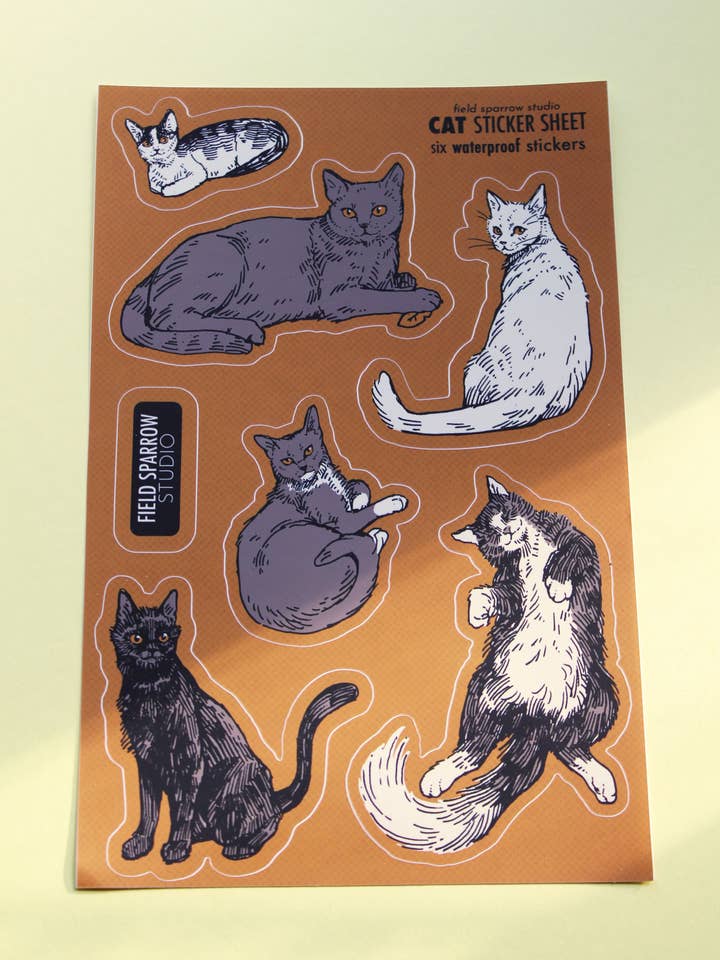 Cat Sticker Sheet for wholesale by Field Sparrow Studio