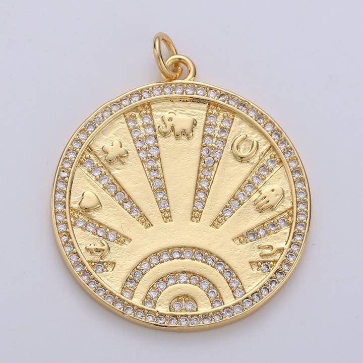 Nieuwe Gouden Geluksmunttalisman Hanger Ketting, 14k Goud Gevulde Schijf Ronde Hanger Geluksmedaillon Hanger voor Ketting Sieraden Maken Levering D-339 voor wholesale door Aim Eternal