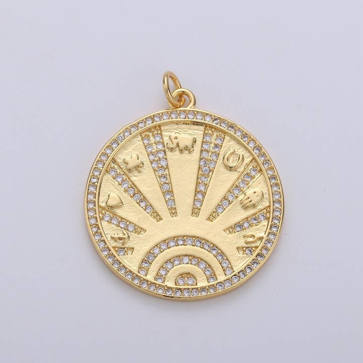 Nieuwe Gouden Geluksmunttalisman Hanger Ketting, 14k Goud Gevulde Schijf Ronde Hanger Geluksmedaillon Hanger voor Ketting Sieraden Maken Levering D-339 voor wholesale door Aim Eternal