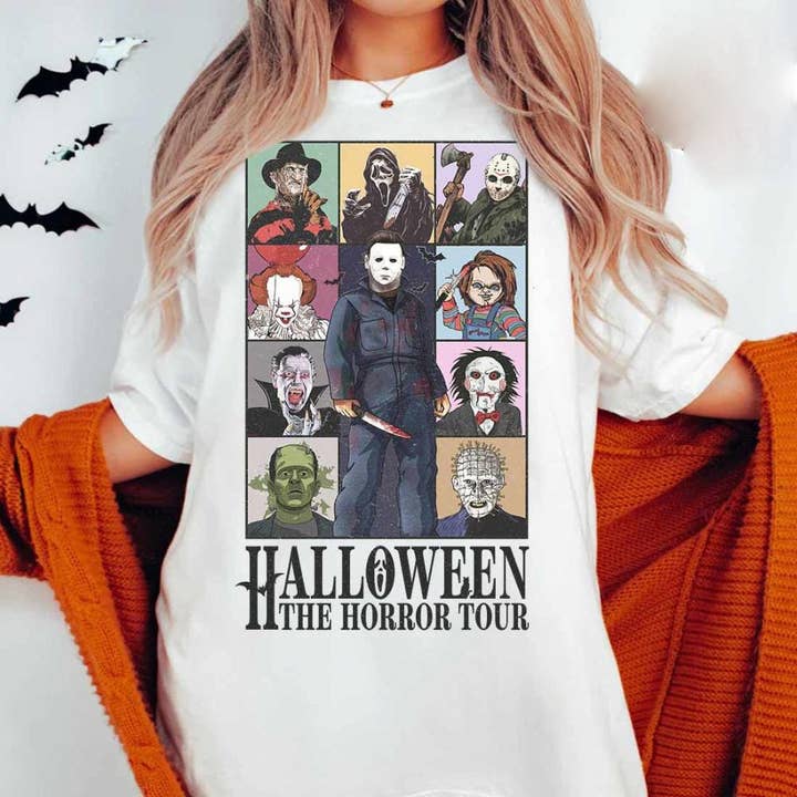 Camiseta de Halloween con personajes retro de terror de Comfort Colors para venta al por mayor de Glaime