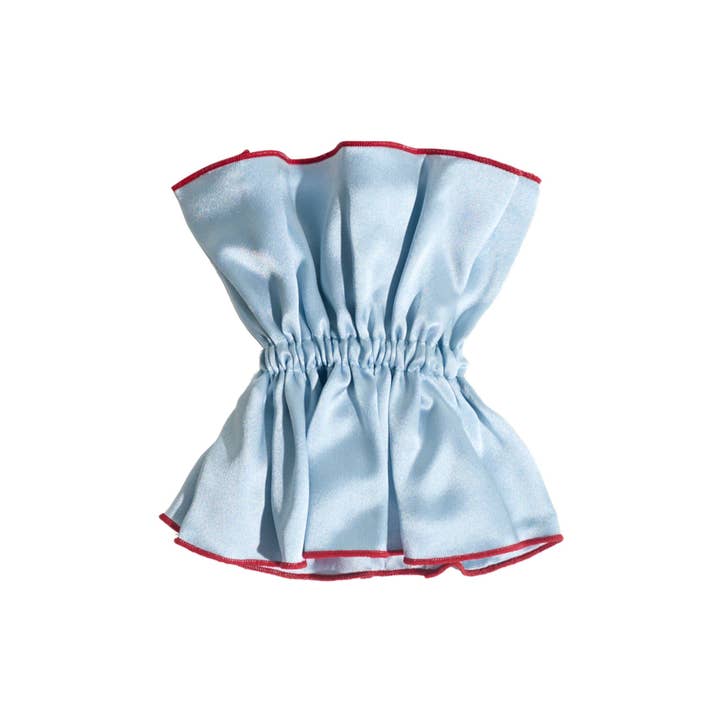 "Maxi Flower" Double-Layer Oversized Silk Scrunchie - Pastel Blue for wholesale on Faire