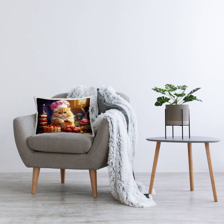 Stupell Industries - Wholesale Throw/Decorative Pillow - Fluffy Baker Cat - Decorative Throw Pillow, 14x204