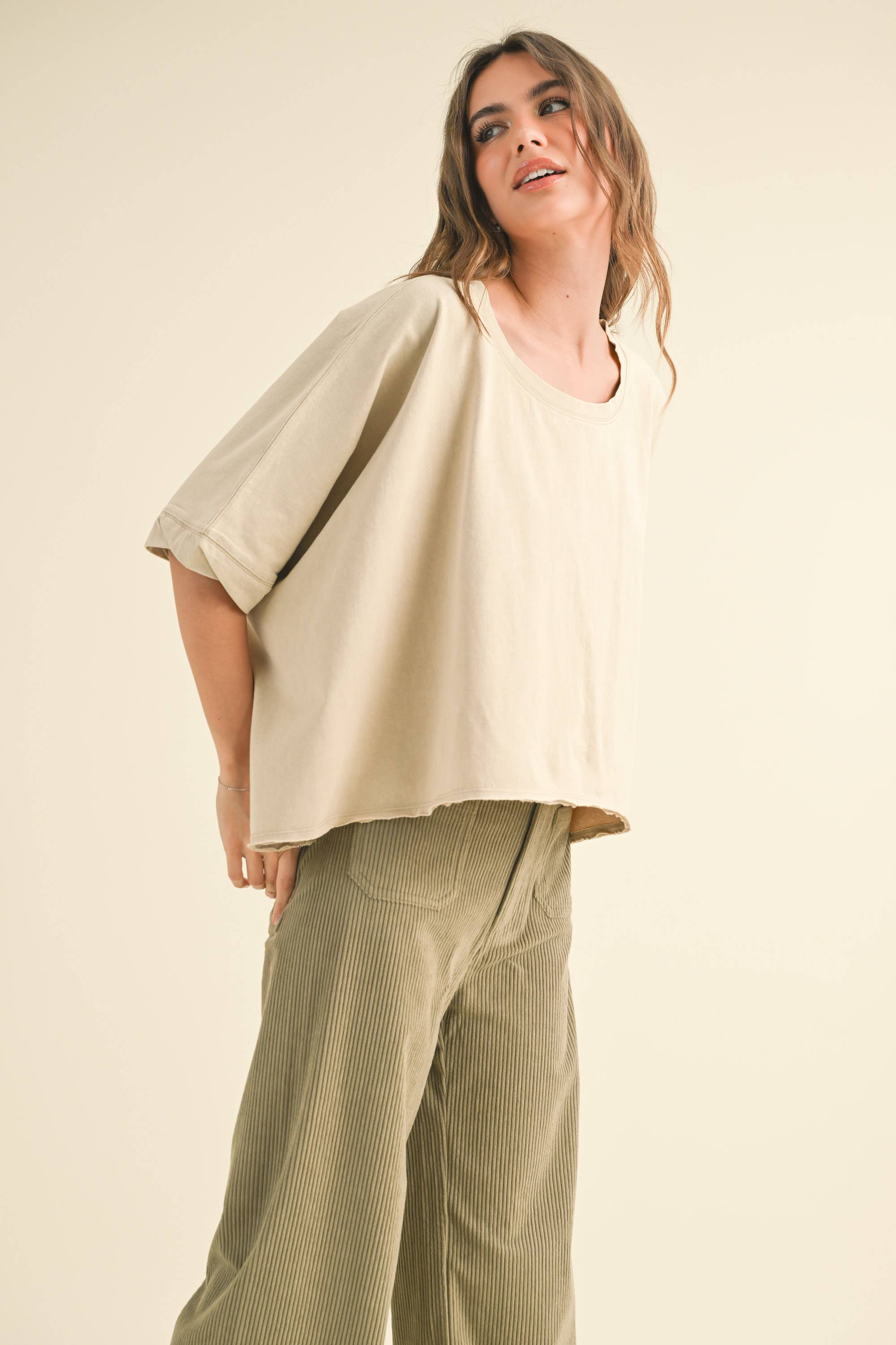 MIOU MUSE - Wholesale Blouse - Women's - T3736  BYE AND WASH OVERSIZED TOP1