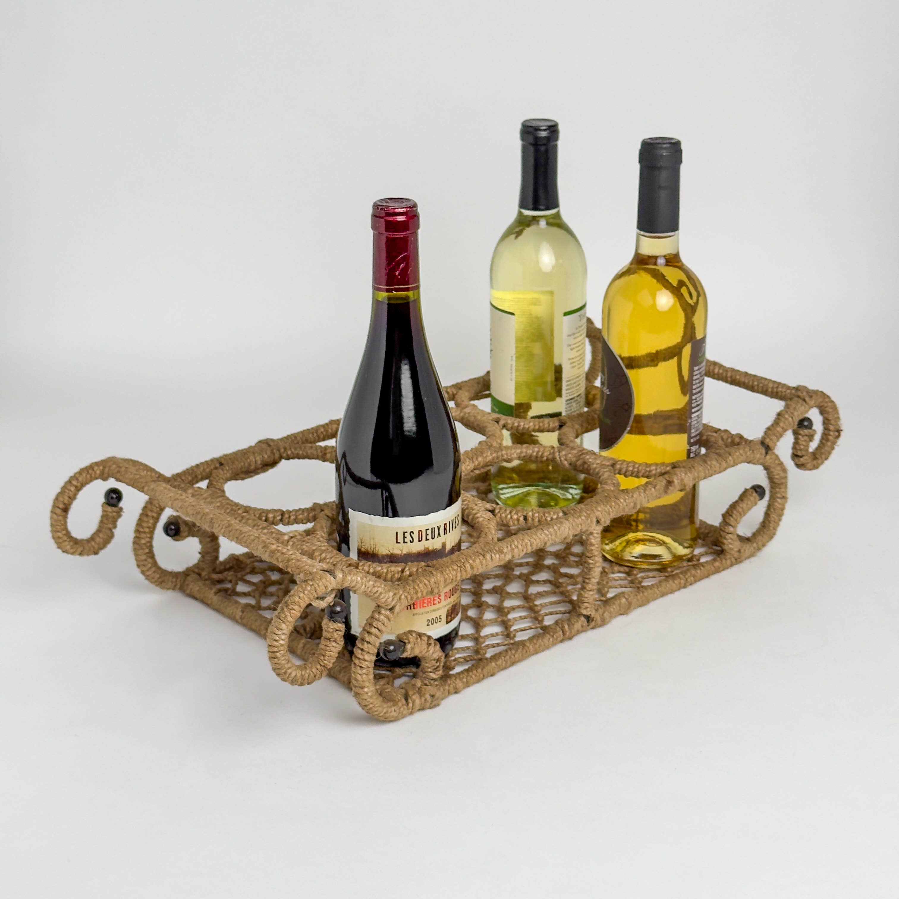 India Handicrafts Inc - Wholesale Decorative Tabletop Object - Iron Jute 6-Bottle Stand, 35