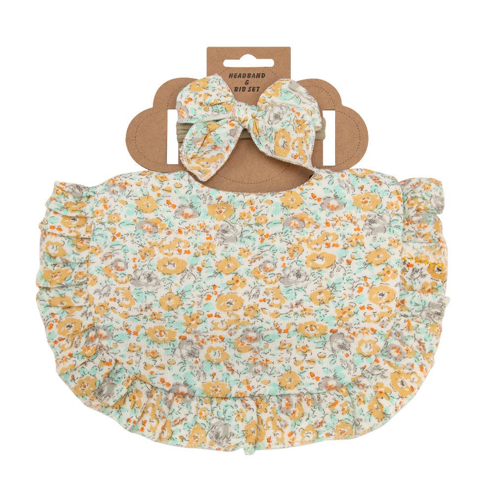 Little Trendy - Vente Bavoir - bébés - Ensembles de bavoirs et de bandeaux en dentelle à volants en coton floral pour bébé7