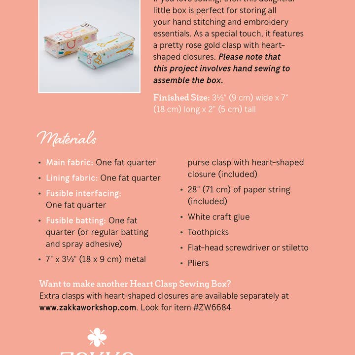 Zakka Workshop - Wholesale Craft Sewing Kit - #ZW4059 | Heart Clasp Sewing Box Kit1