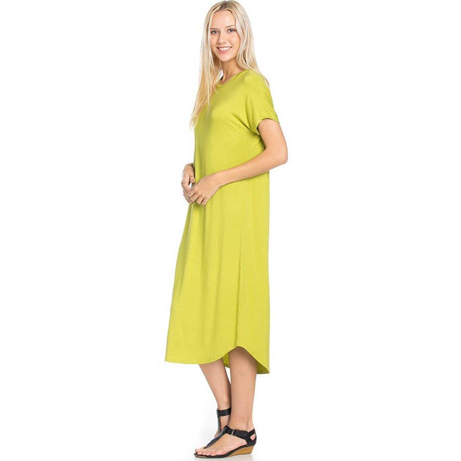 Azules Clothing - Wholesale Dress - Women's - ADM-8252RS Loose fit Crew Neck Hem Midi Dress60