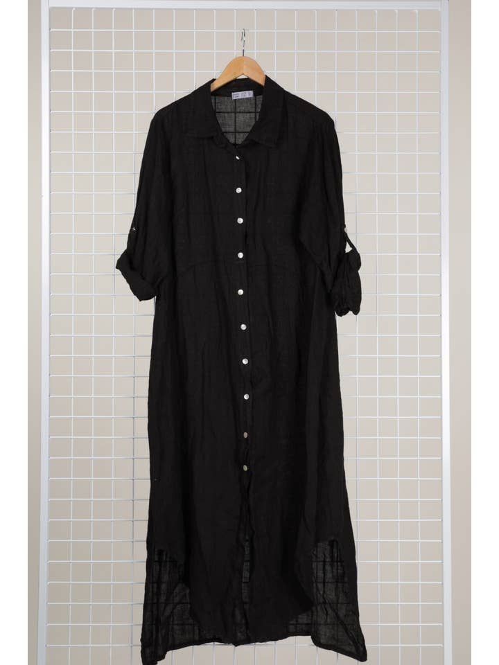 la maison des fibres naturelles - Wholesale Button Down Shirt - Women's - Long shirt dress 68036 100% LINEN36