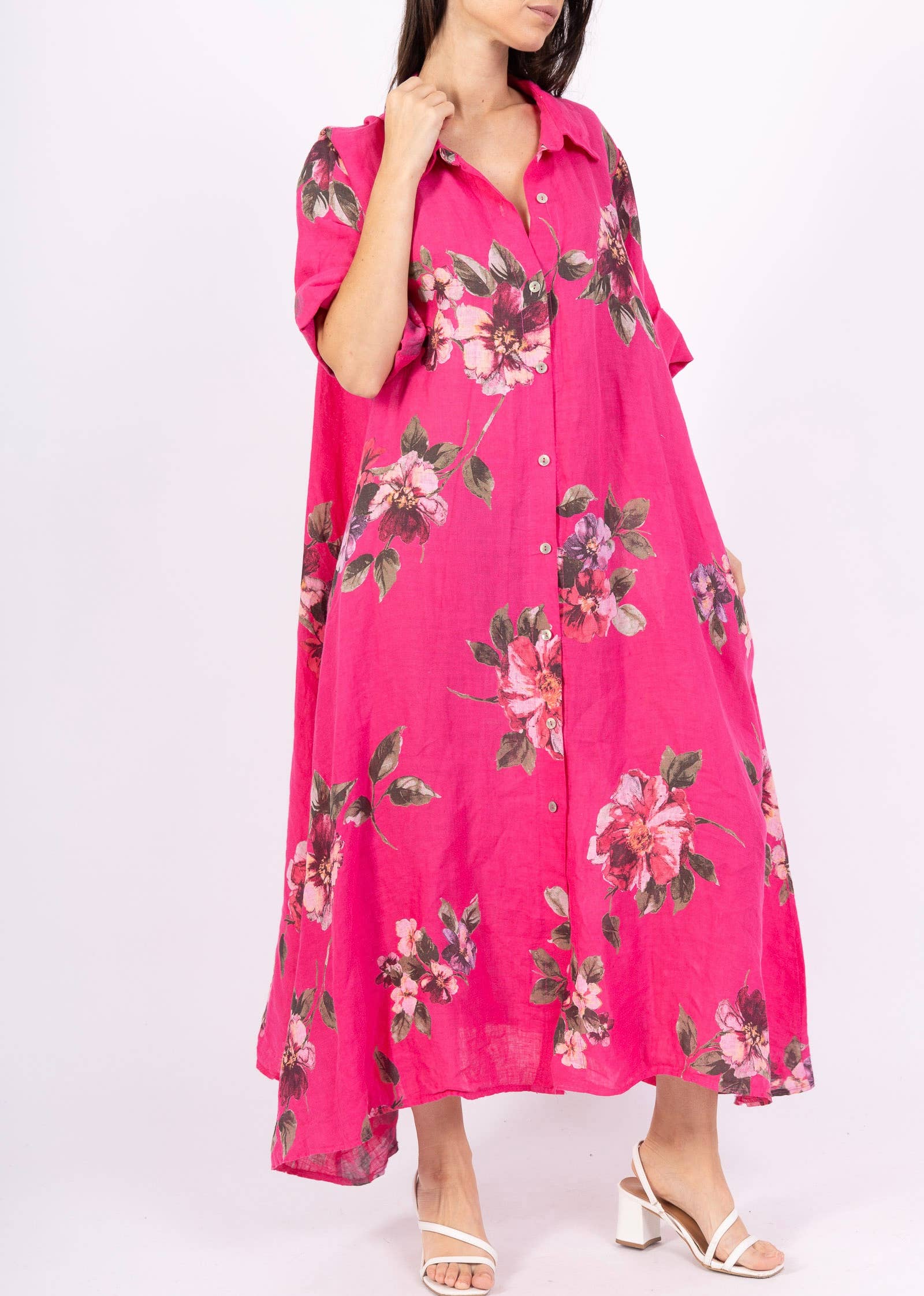 LINEN & COTTON HOUSE - Vente Robe – femme - 8052 E  LONGUE ROBE AVEC POCHES EN LIN  MOTIF 12