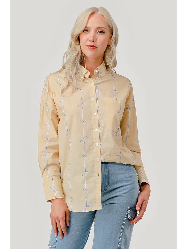 GeeGee x Lovelo - Wholesale Button Down Shirt - Women's - Ribbon Stripe Pattern Button-Up Shirt, OT509188