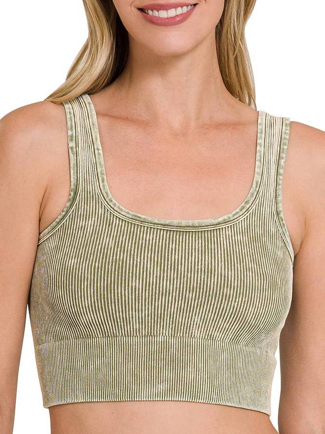 Regata cortada com decote quadrado com nervuras lavadas por atacado de Vanilla Monkey