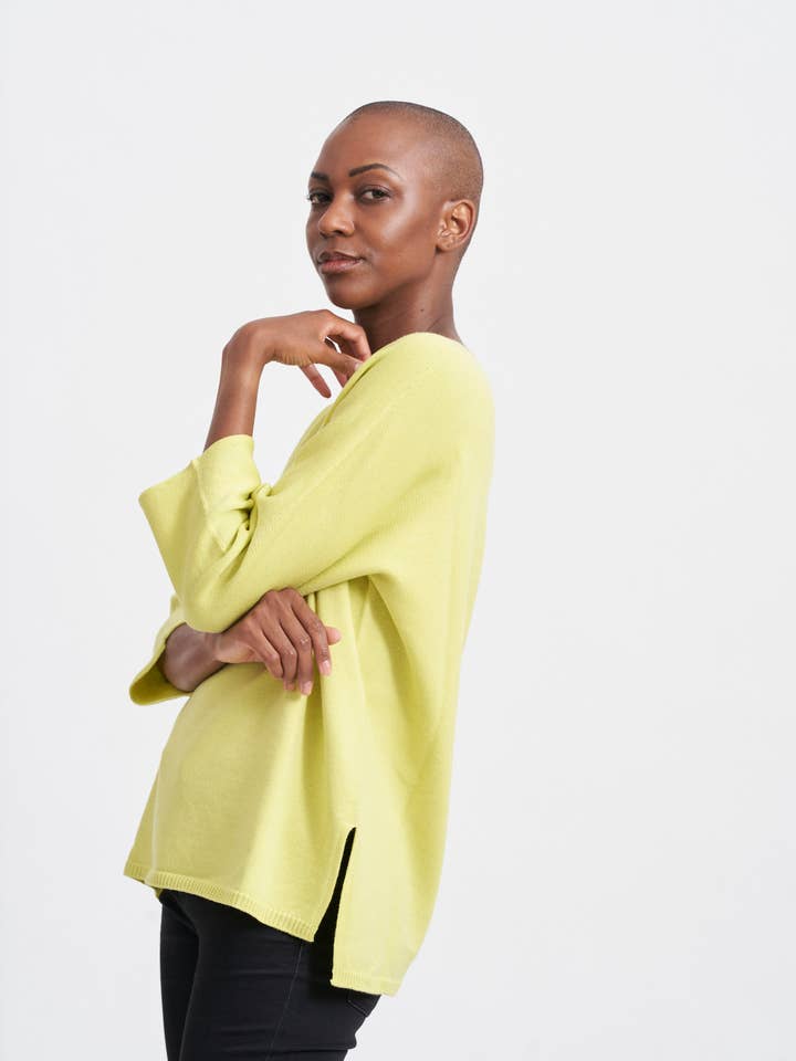 LIME HAND-EMBROIDERED V-NECK SWEATER for wholesale by WHISPR