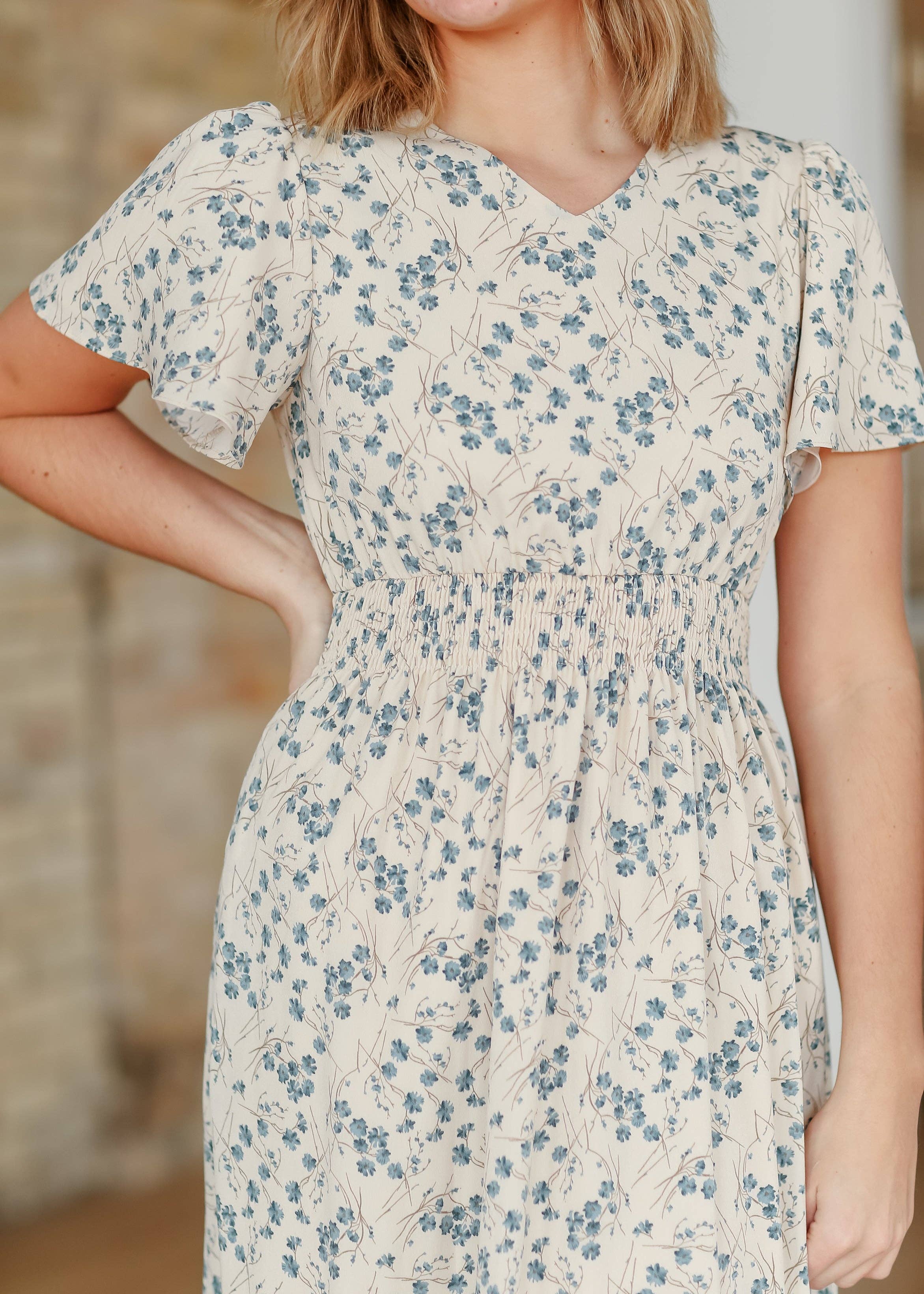 Inherit Clothing Company – wholesale Dress – Women's – Isabella V Neck Flutter Sleeve Floral Maxi Dress5