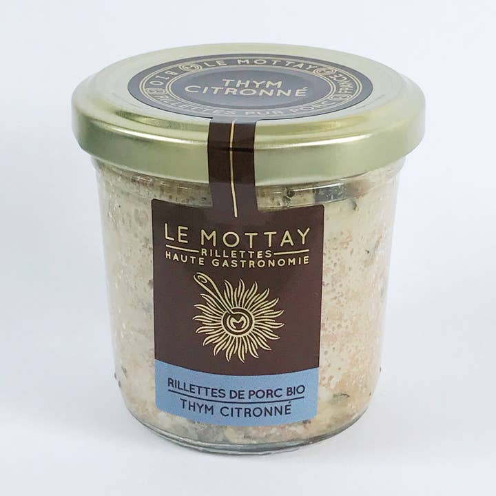 Biologische varkensrillettes met citroentijm 90g voor wholesale door LE MOTTAY GOURMAND