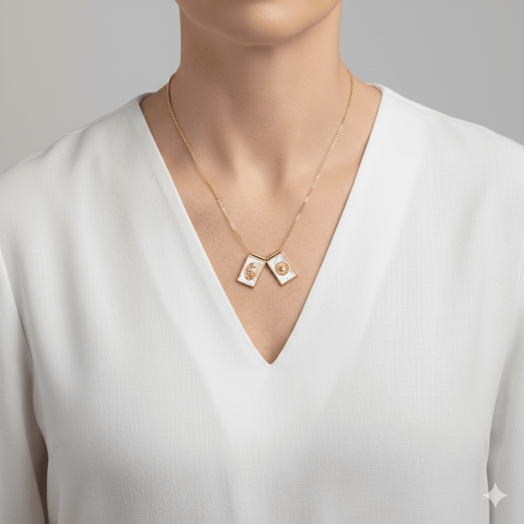 Guadalupe Gifts – wholesale Pendant/charm necklace – Gold-Plated Mother of Pearl Scapular Necklace 18-inch1