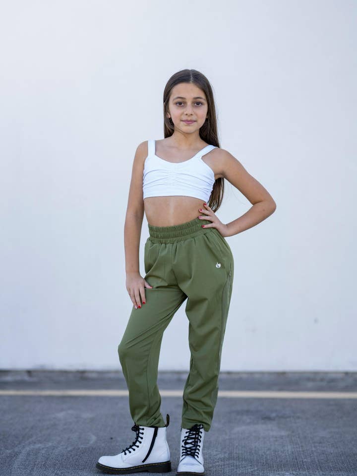 Youth Army Green Relax Joggers for wholesale by Werk Dancewear