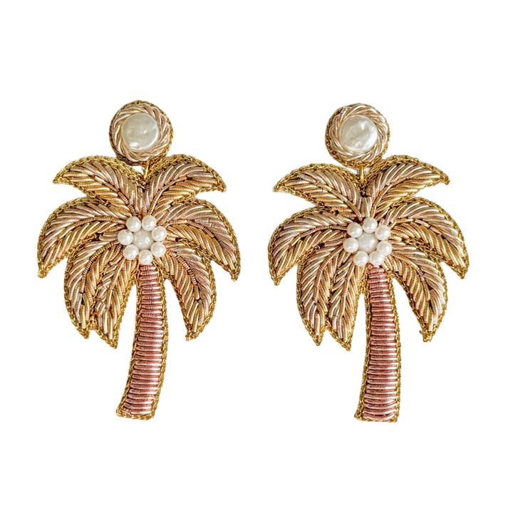Gold Palm Tree Beaded Earrings for wholesale by Gaby & Grace