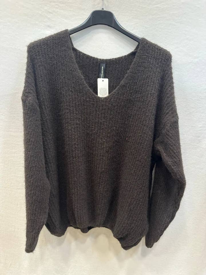 Mimi & Gogo - Wholesale Knit Sweater - Women's - Thick Alpaca V-Neck Sweater @33771_PuCoteletAlpaga2