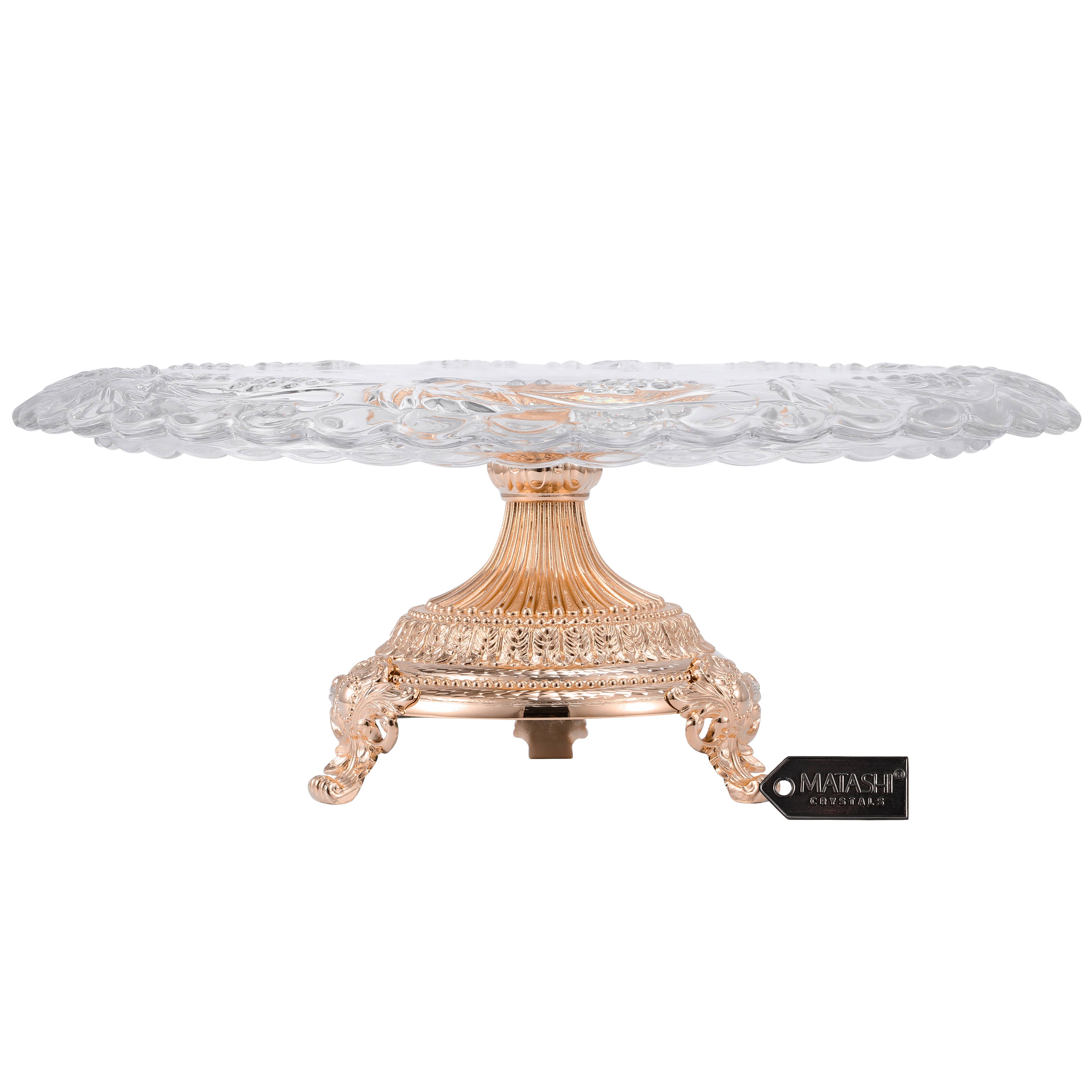 Matashi - Wholesale Taartplateau - Matashi kristallen glazen taartplateau met gegraveerd decor en voet in 24K goud/rosé goud/zilver2