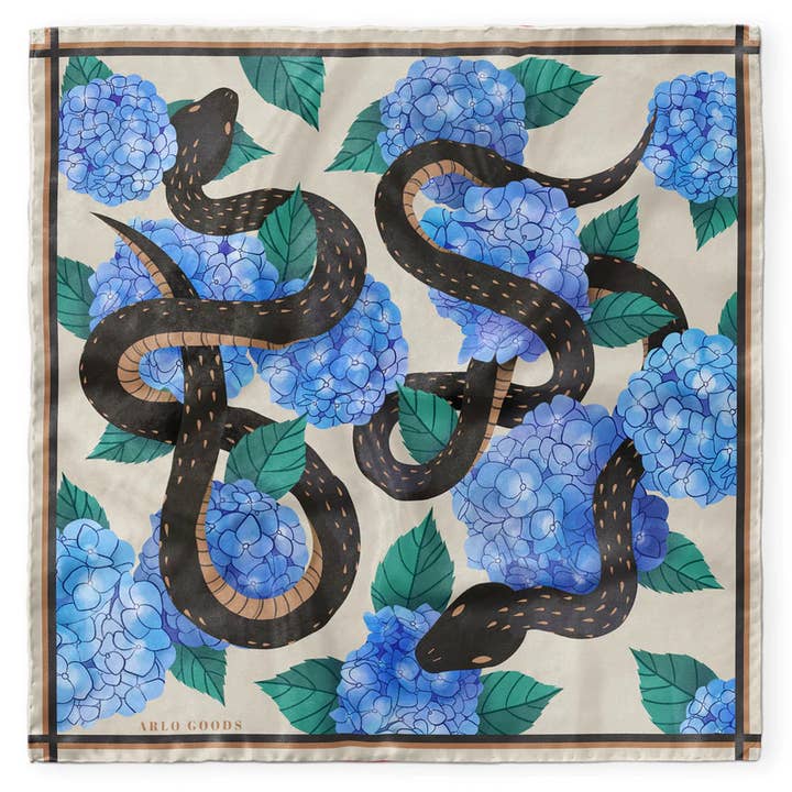 Arlo Goods - Wholesale Scarf - Women's - Snake & Hydrangea Silk Scarf