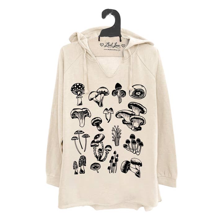 Creme Fleece V-Notch Strand Pullover Hætte Med Svampe for engroshandel hos Mad Love Shop