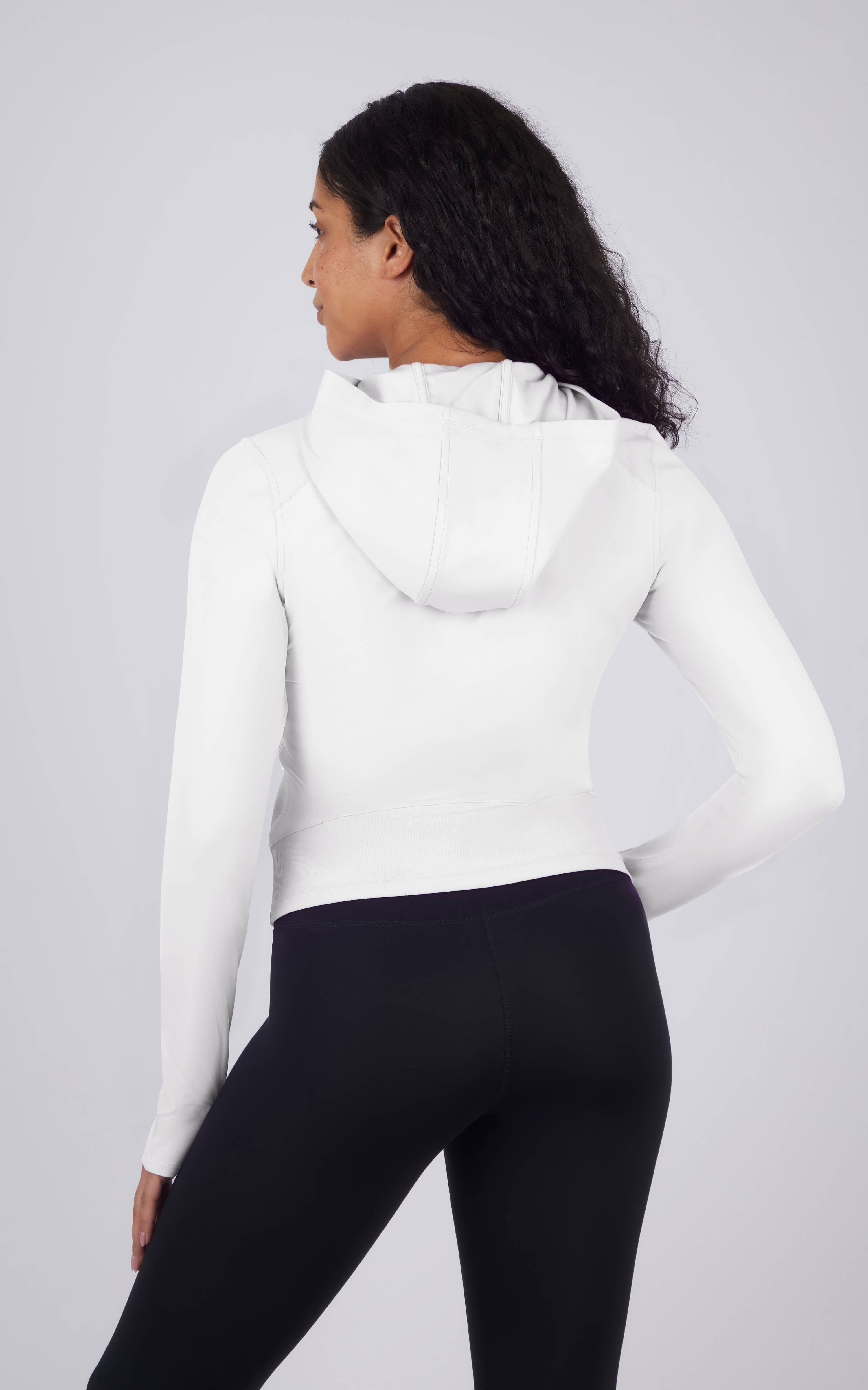 90 Degree by Reflex & Yogalicious - Venta al por mayor Chaqueta deportiva - Mujer - Chaqueta con capucha y cremallera completa Lux para mujer con paneles de canalé4