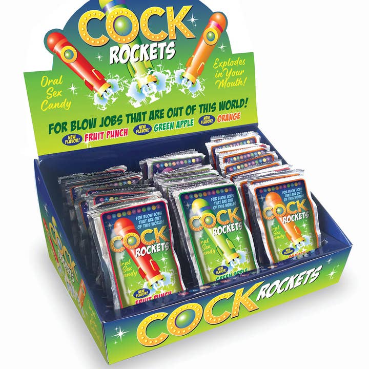 Little Genie Productions - Wholesale Sex Toy - Cock Rockets, Display of 36 Orange, Fruit Punch, Green Apple