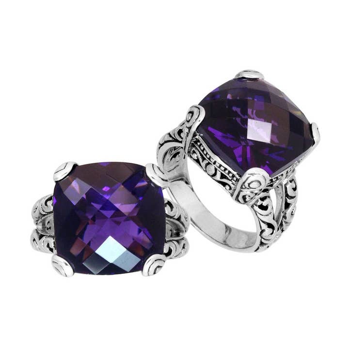 Anello artigianale in argento sterling 925 con quarzo ametista AR-6161-AM – Design Bali per la vendita all'ingrosso da parte di Bali Designs