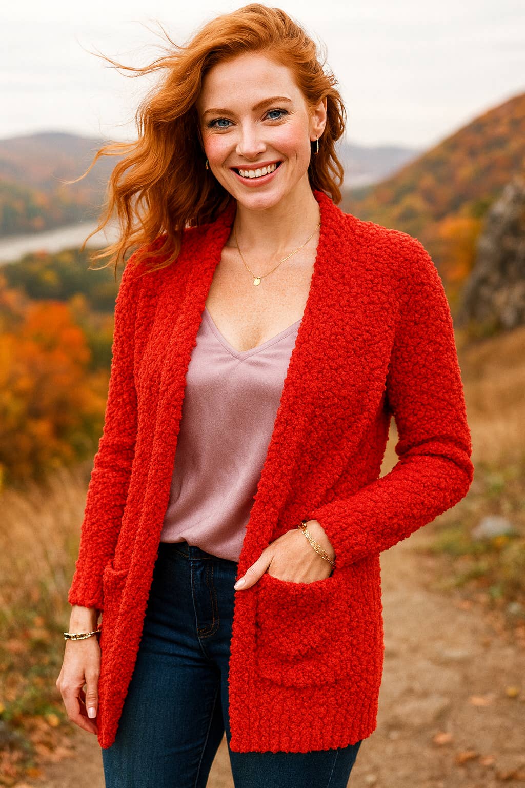 LTX Sportswear - Wholesale Cardigan - Women's - 1938 Burnt Orange Popcorn Cardigan