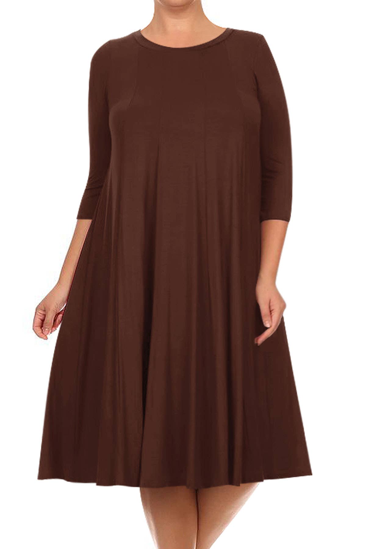 MOA COLLECTION - Vente Robe – femme - Robe plissée trapèze décontractée à manches 3/4 pour femmes de grande taille3