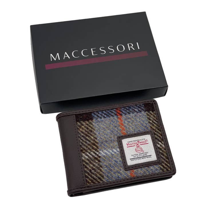 maccessori - Wholesale Wallet - Men's - Harris Tweed Bifold Wallet Blue Brown Check