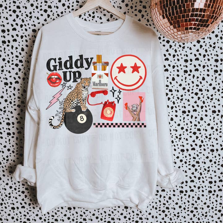 Gunpowder and Glam Boutique - Wholesale Screen Printed T-Shirt - Women's - Giddy Up Collage Tee or Crewneck
