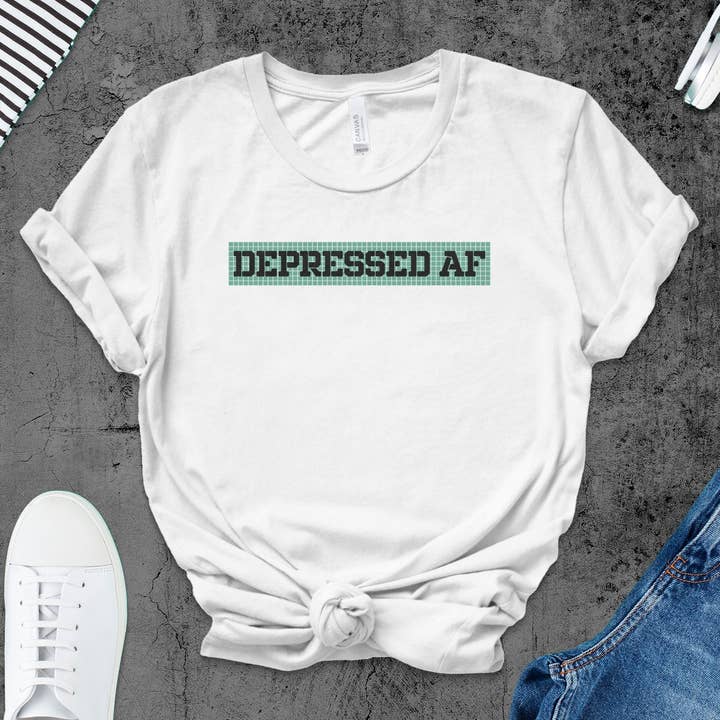 Retro 8-Bit Pixel Art Game Style DEPRESSED AF Graphic Tee, Unisex T-Shirt for wholesale by FreakyTeeFactory