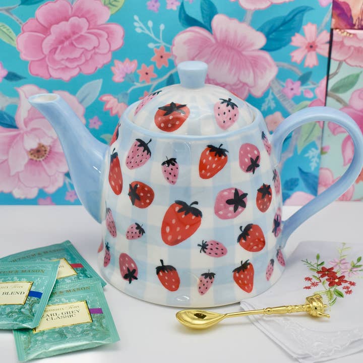 Mercado de Agricultores de Bules Retro Xadrez Azul Morango Vintage por atacado de All Little Cute Things