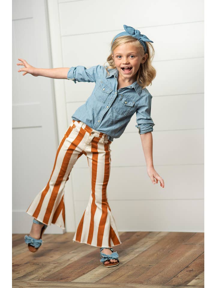 Oopsie Daisy - Wholesale Jeans - Kids - Kids Mustard Stripe Flare Denim Jeans