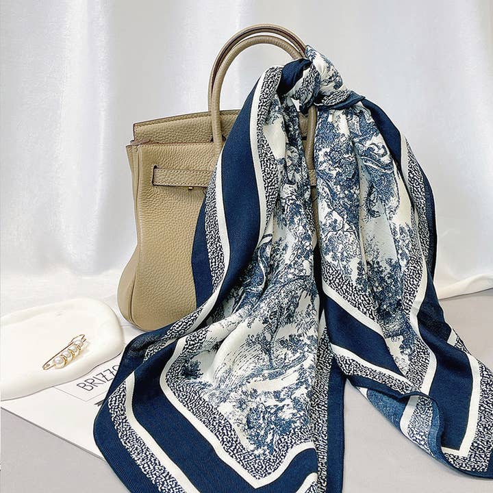 ACCITY - Wholesale Scarf - Women's - Ink Art Velvet Scarf – Winter Square Shawl 90cm_CWASC08882