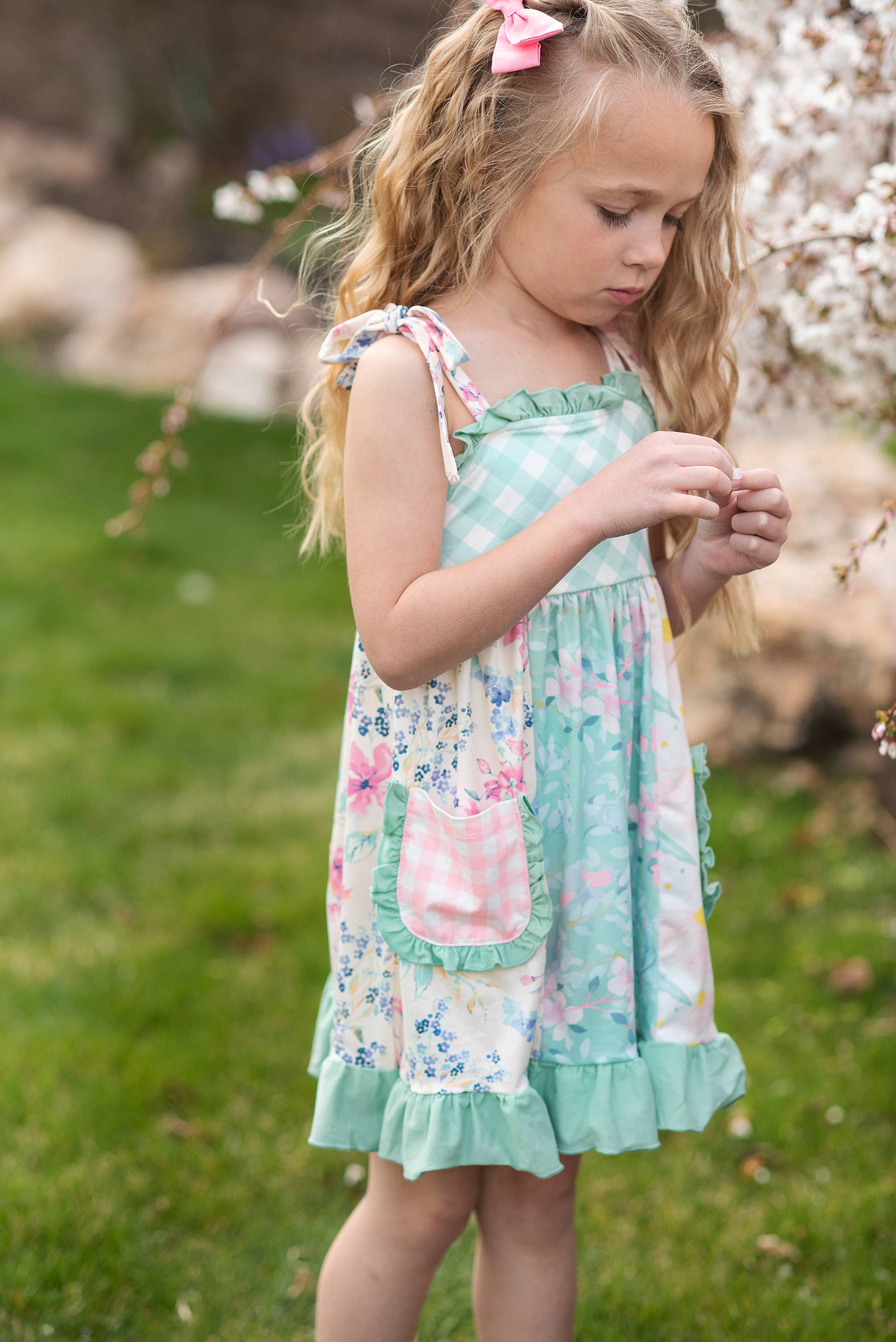 Adorable Sweetness - Wholesale Dress - Kids - Girls Mint Gingham Ruffle Pocket Spring Easter Summer Dress3