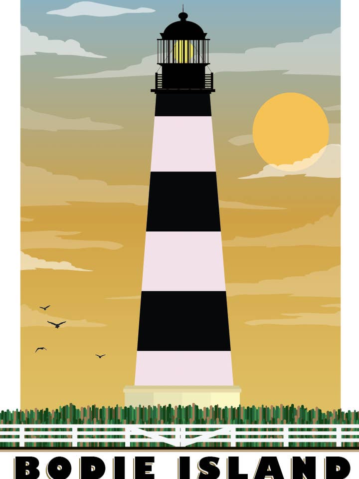 Bodie Island Lighthouse Illustration for wholesale by LOST DOG art & frame