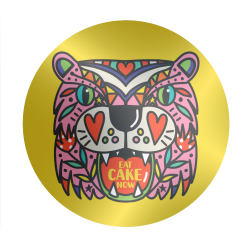 ART WOW - Venta al por mayor Pegatina - Adhesivos circulares «TIGER EAT CAKE NOW»1