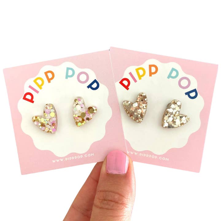 Pipp Pop - Wholesale Stud/post earrings - Glitter Heart Studs - 8 Colours Available9