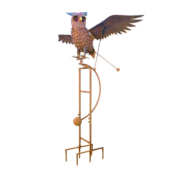Big Rustic Metal Owl Rocker Balancing Garden Stake for wholesale by Continental Art Center