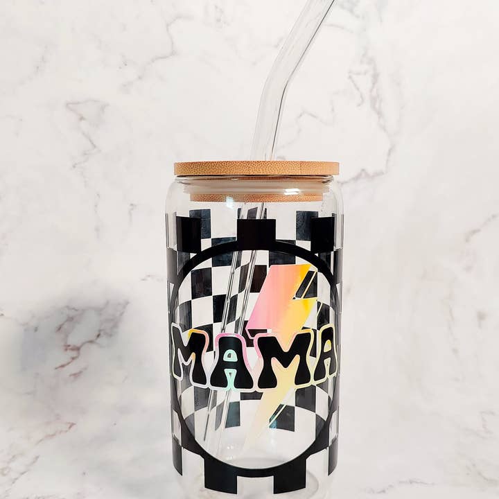 honeysheshome - Wholesale Drinking glass/cup - Glow In The Dark Checkered Mama Glass Cup3